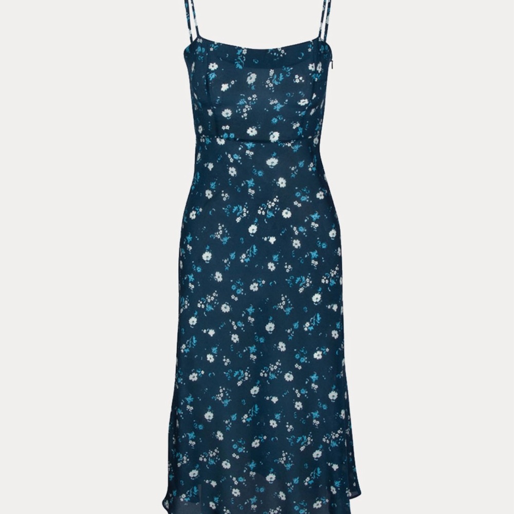 Realisation Par Amelia Blue Floral Midi Silk Dress
